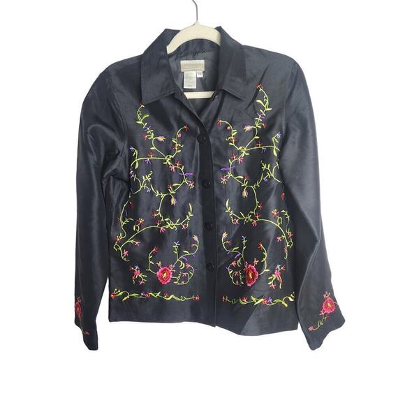Vtg Coldwater Creek Silk button front embroidered lightweight jacket sz xs boho - Picture 1 of 10
